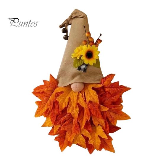 Front Door Hanging Wreath Autumn Gnome Maple Leaf with LED Lights, Rustic Pointed Hat Fall Hanging, Farmhouse Harvest Thanksgiving Home Decor Vintage