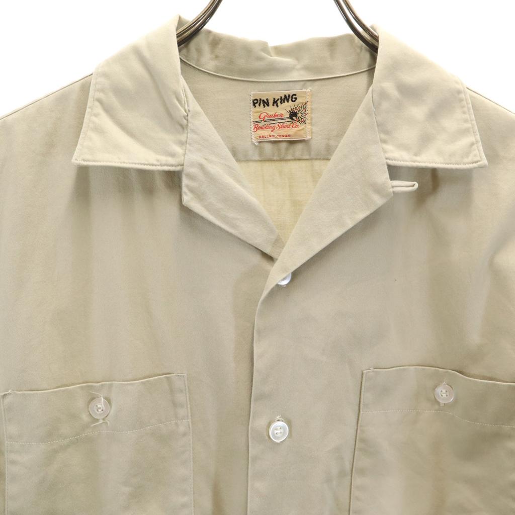 60s Vintage open collar Short sleeve Open color Bowling shirt beige Men's Used