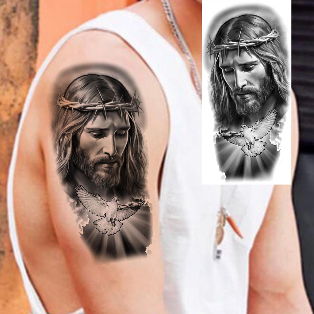 1 lapelis Realistiški Jėzaus Šventosios Motinos Maldos Laikini Tatuiruotės Vyrams Moterims Suaugusiems Ilgai Išliekančios Vandeniui Atsparios Laikinos Netikros Tatuiruotės Lipdukas