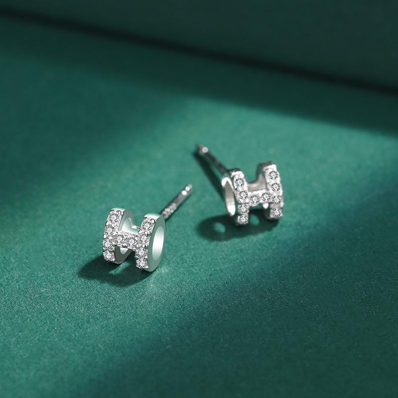 Klassisk bokstav H hel diamant ørepynt for kvinner uregelmessig sirkel geometrisk originale forlovelsesgavesmykker i sterling sølv