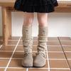 Girls Socks Spring And Autumn Embroidery Bow Calf Socks Solid Color Retro Knitted Wool Warm Pile