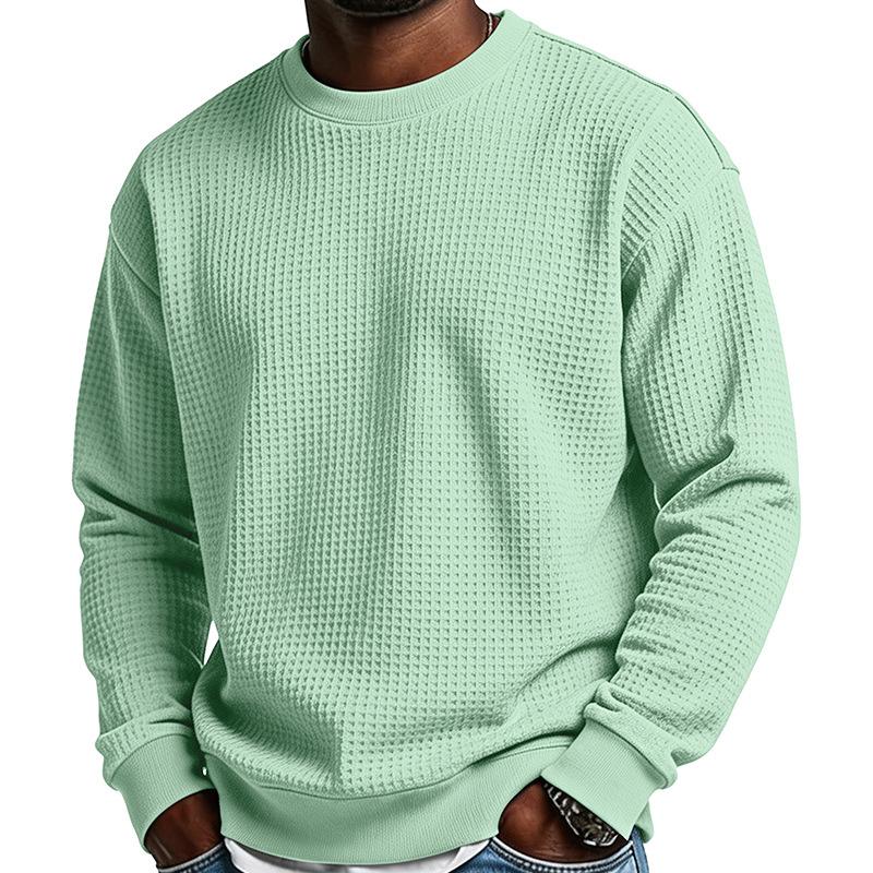 Mens Long Sleeve Waffle Knit Thick Crew Neck Sweatshirt