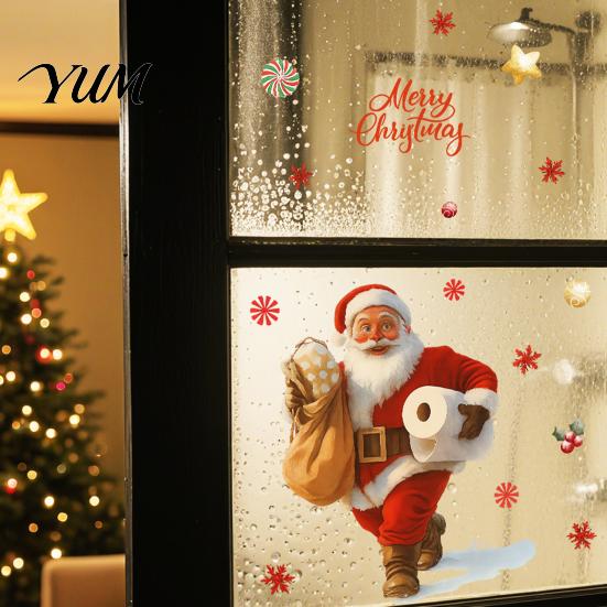 Holiday Toilet Seat Decorations Funny Christmas Santa Decal, Waterproof PVC Bathroom Lid Decoration Stickers Winter Decals for Home Decor, Removable