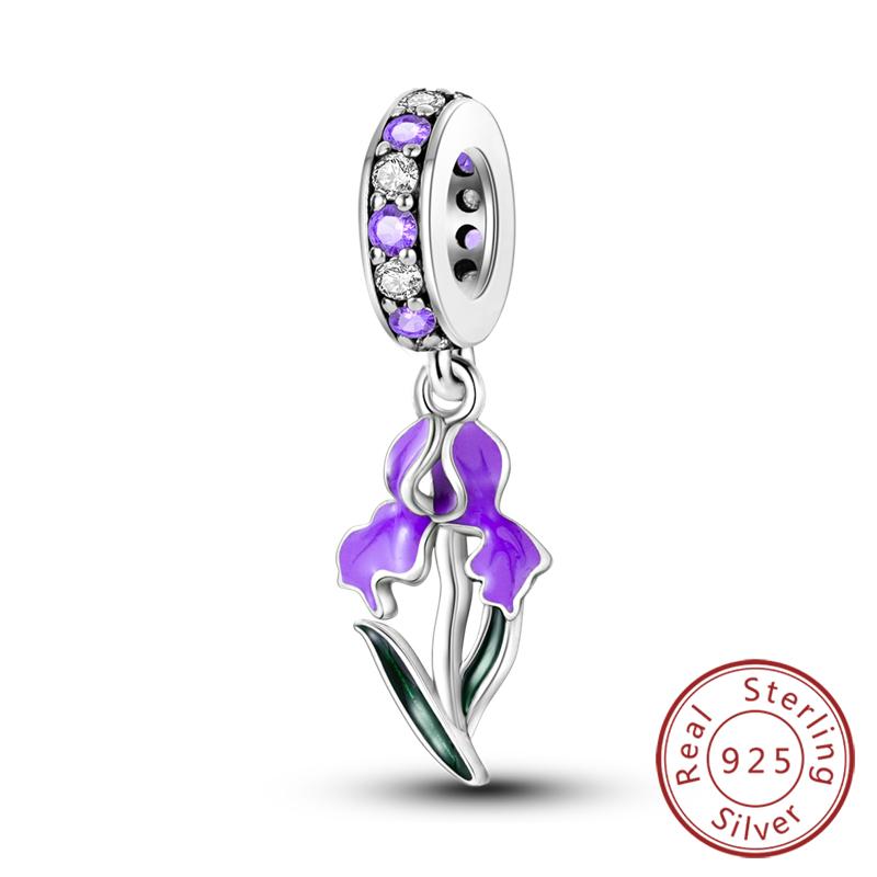 Original Copper Charms Beads Pendant Lotus Tulip Rose Carnation Flower Series Bead Fit Bracelets Women Jewelry Gift