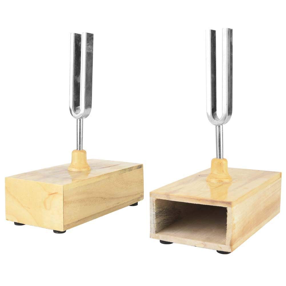 Walfront Resonant Tuning Fork Set (2 Pieces) with Resonator Box, 1 Tuning Fork Knocker, 45# Carbon Steel, 440Hz, Vibration Experiment Apparatus
