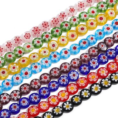 45Pcs Crystal Glass Beads Thousand Flower Flat Round Beads for Jewelry Making DIY Bracelet Necklace