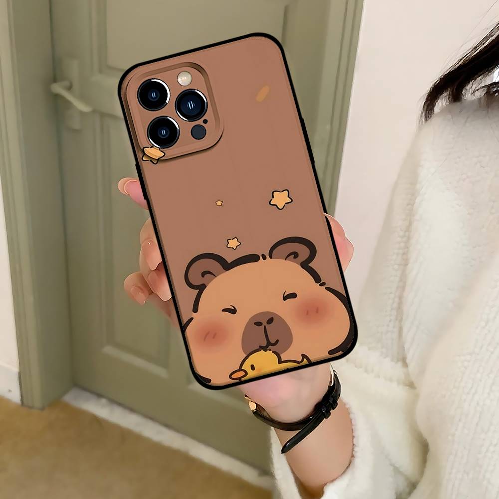 C-Cartoon-C-Cutes C-Capybara Handyhülle Schwarz Passend für iPhone 17,16,15,11,13,14 Pro Max,Plus,X,Xr,Xs Max,13Mini