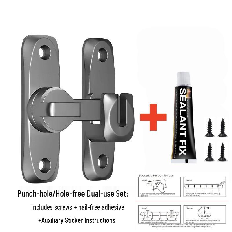 Thickened Alloy Door Latch - Hasp Anti-Theft Bathroom Lock with No-Punch Bolt
