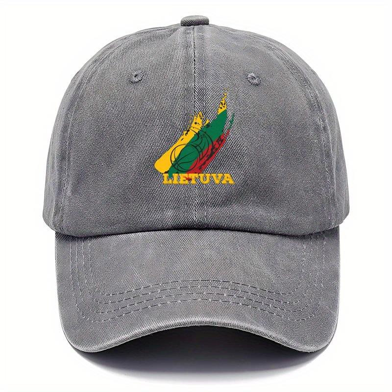 Pc of Vintage Washed Baseball Cap Featuring a Stylish Lithuanian Basketball Print Design Adjustable Dad Hat Mixed Color Dist