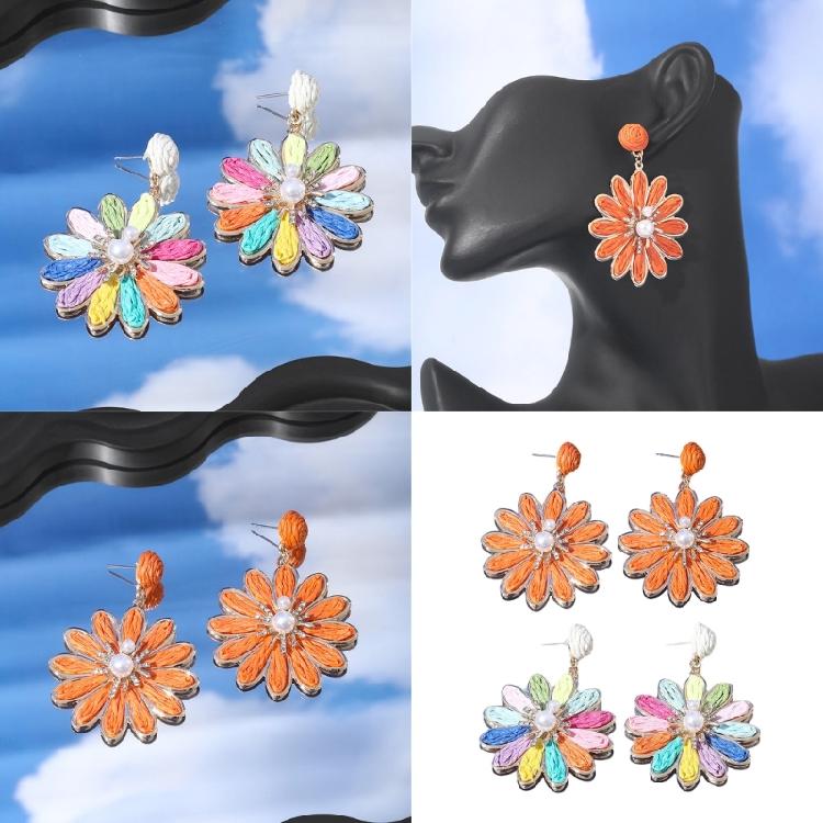 Summer Handmade Raffia Earrings Bohemian Floral Design Lightweight Jewelry For Women Girls Beach Vacation Gift Ideas