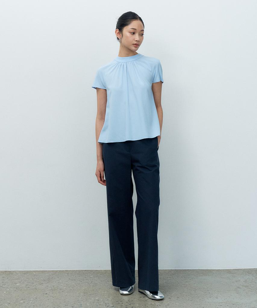 MAKE A TOAST Linen-Like Low-Rise Wide Pants Navy Mbespa004Nv