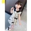 Summer Dress for 3 To 7 Years Old Girls Children Princess Dress Turn Down Collar Girl Casual Black and White Bow Dress