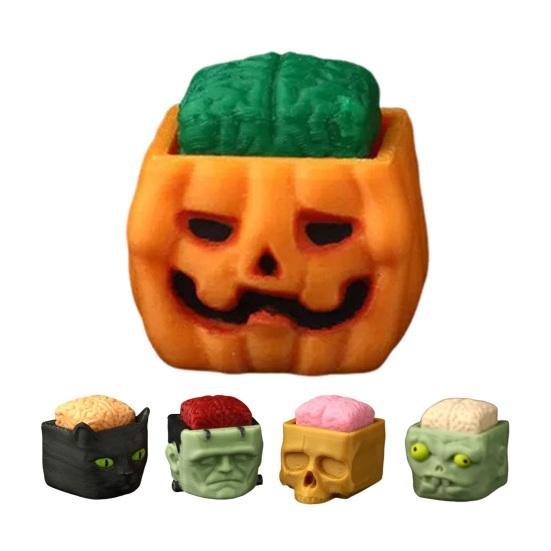 1/5Pcs Halloween Cube Head Figurine Spooky Mini Skull Pumpkin Zombie Black Cat Head Resin Statue Toy Home Office Desktop Decoration Ornament