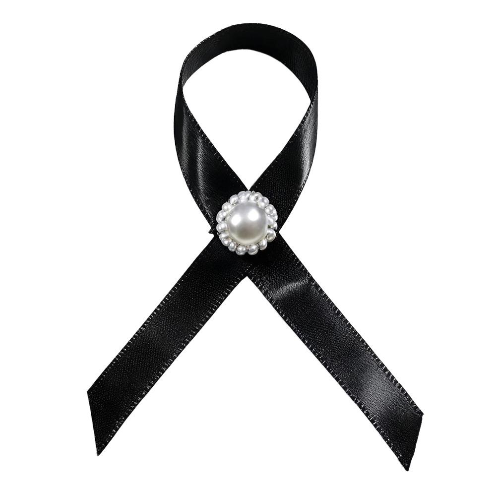 New Black Memorial Black Badge Souvenir Queen Mourning Badge Pearl Funeral Black Ribbon Brooch Pin For Funerals and Mourning