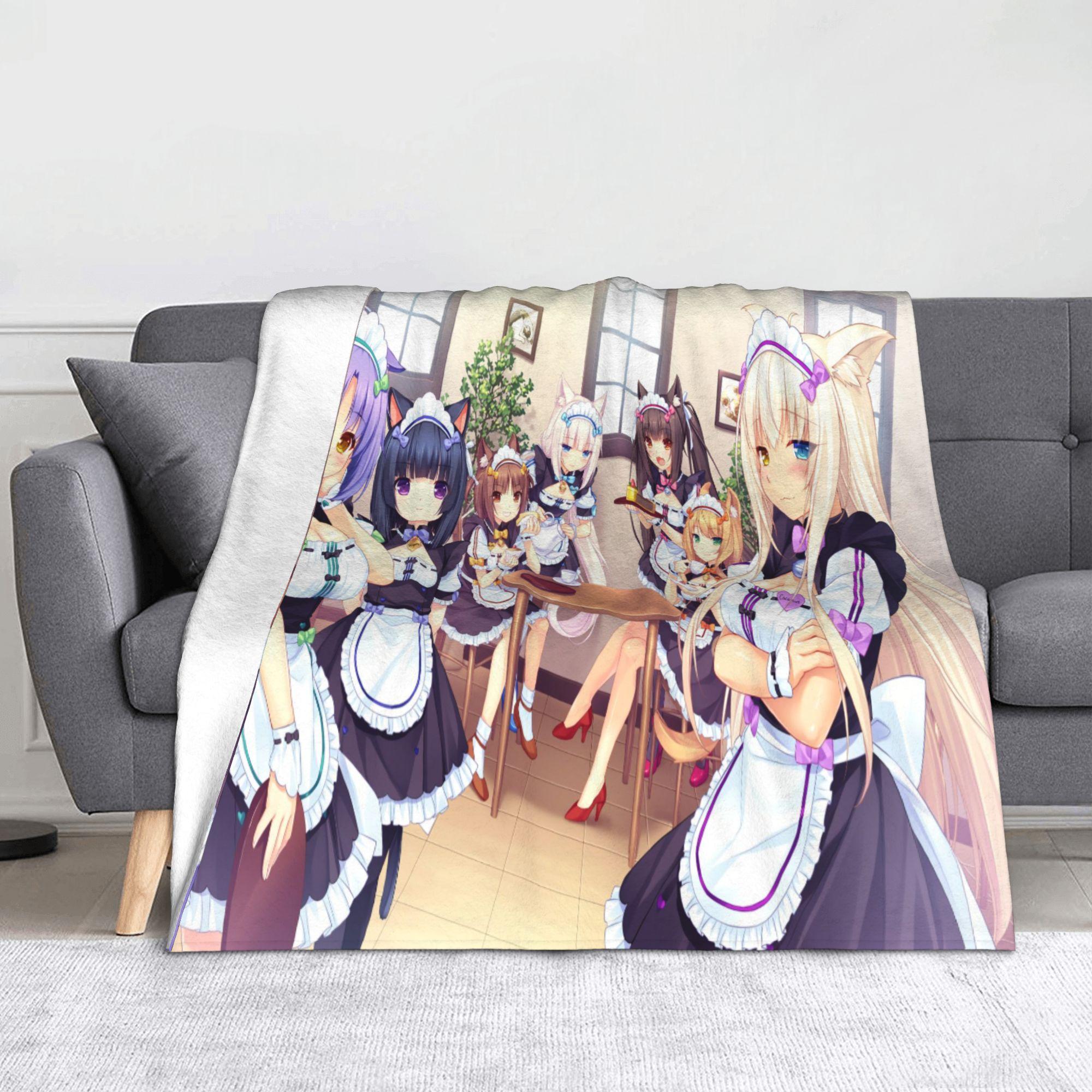 Chocola and Vanilla Nekopara Anime Catgirls Blankets  Flannel Funny Breathable Throw Blankets for Bedspread Summer 100x125cm (40x50inch)