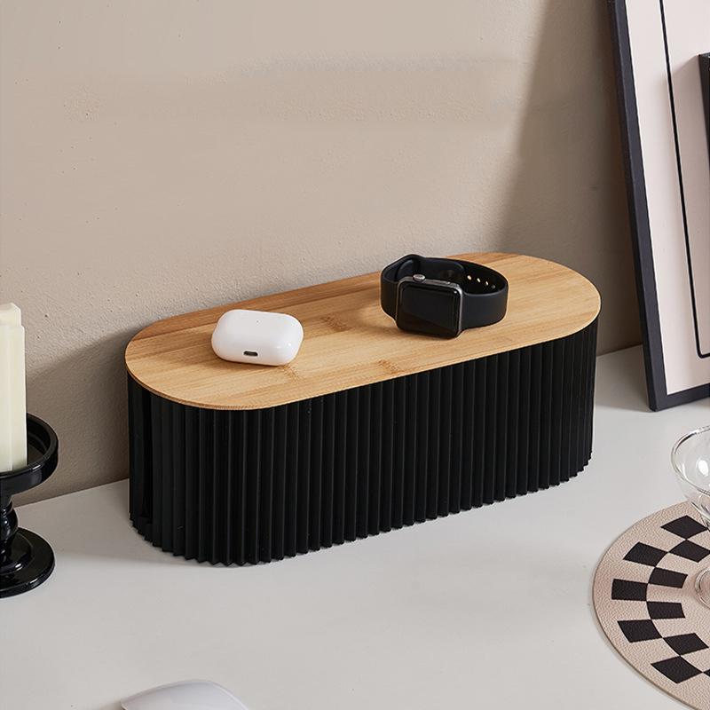 Cable Management Box Bamboo Cover Wire Junction Board Storage Box Hide Wires Power Strips Desk Computer Cable Organizer Box