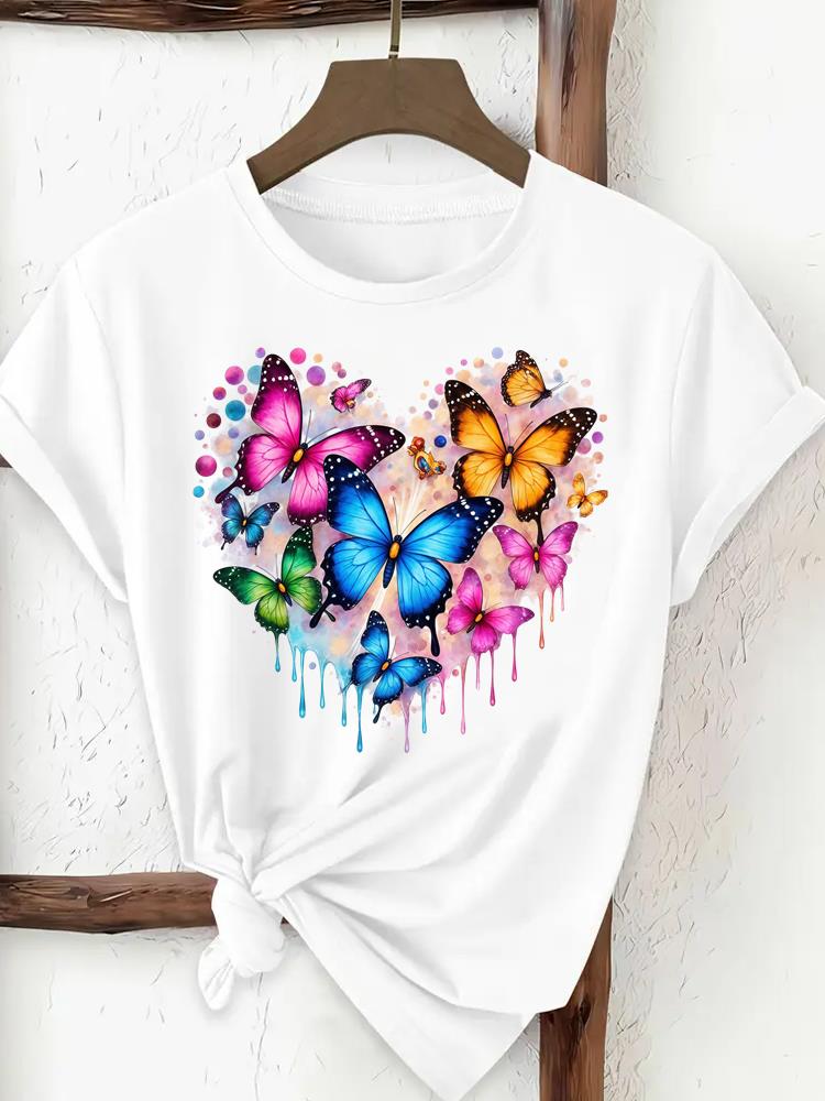 (Asian Size) butterfly lovely trend Clothing T Shirt Print Female Woman Women Fashion Tee Top Short Sleeve Graphic T-shirts