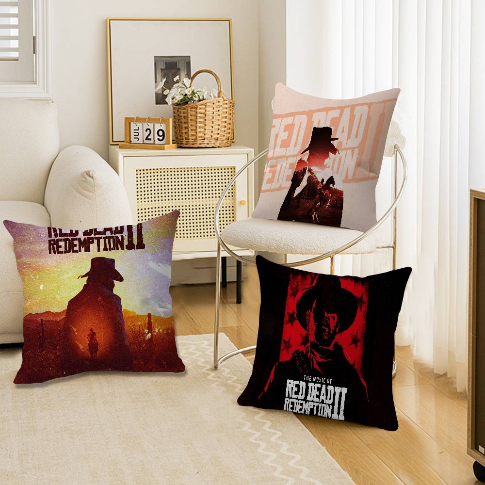 Funda de Almohada para TV de Juego Red-Dead-Redemption 2 Dibujos Animados Decorativa para Sofá del Hogar Impresión a Doble Cara Felpa Corta Funda de Cojín Linda