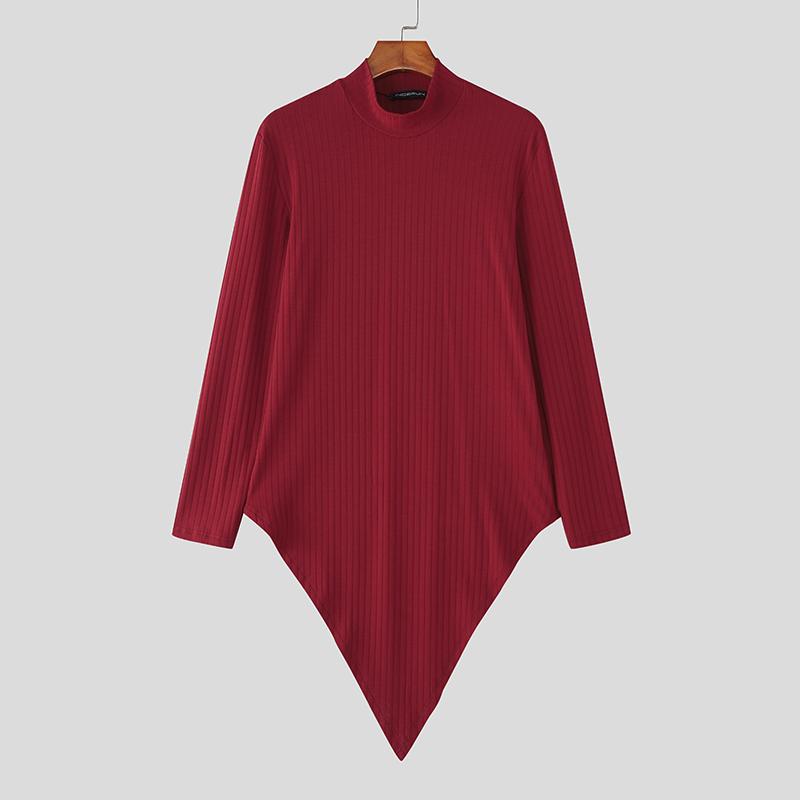 

INCERUN Men Long Sleeve Irregular Casual Fitted T-Shirts Tops Undershirts 3XL вино красного