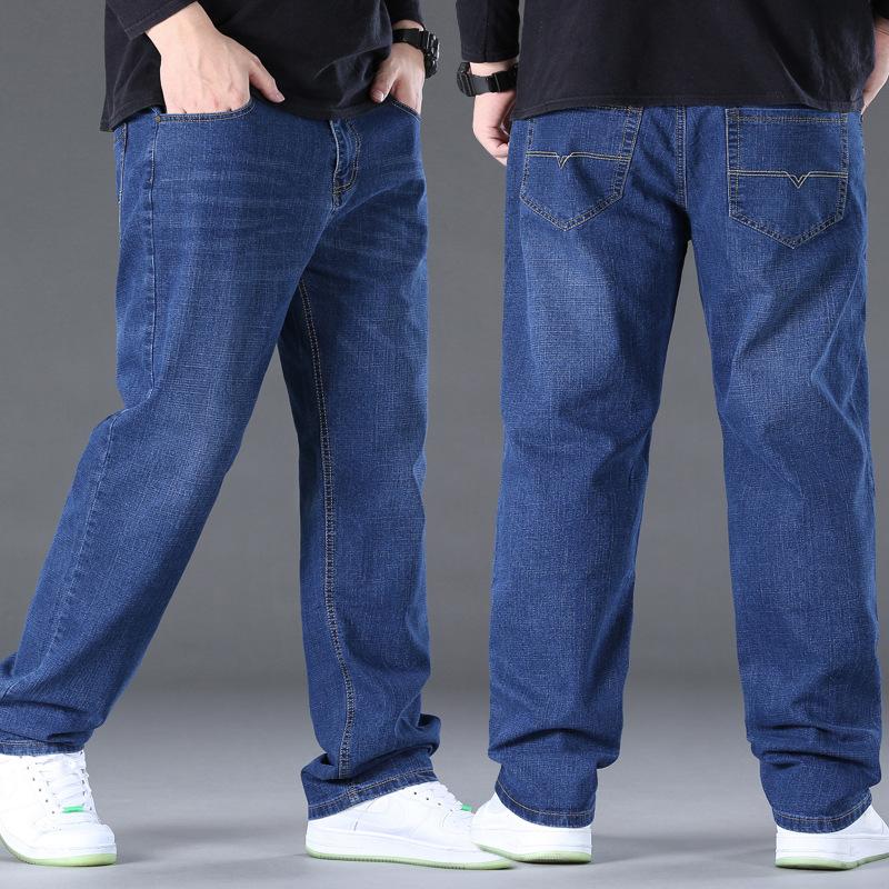 Jeans Men's Plus Size Men's Fat and Wide Leg Pants Straight Leg High Stretch Men's Pants