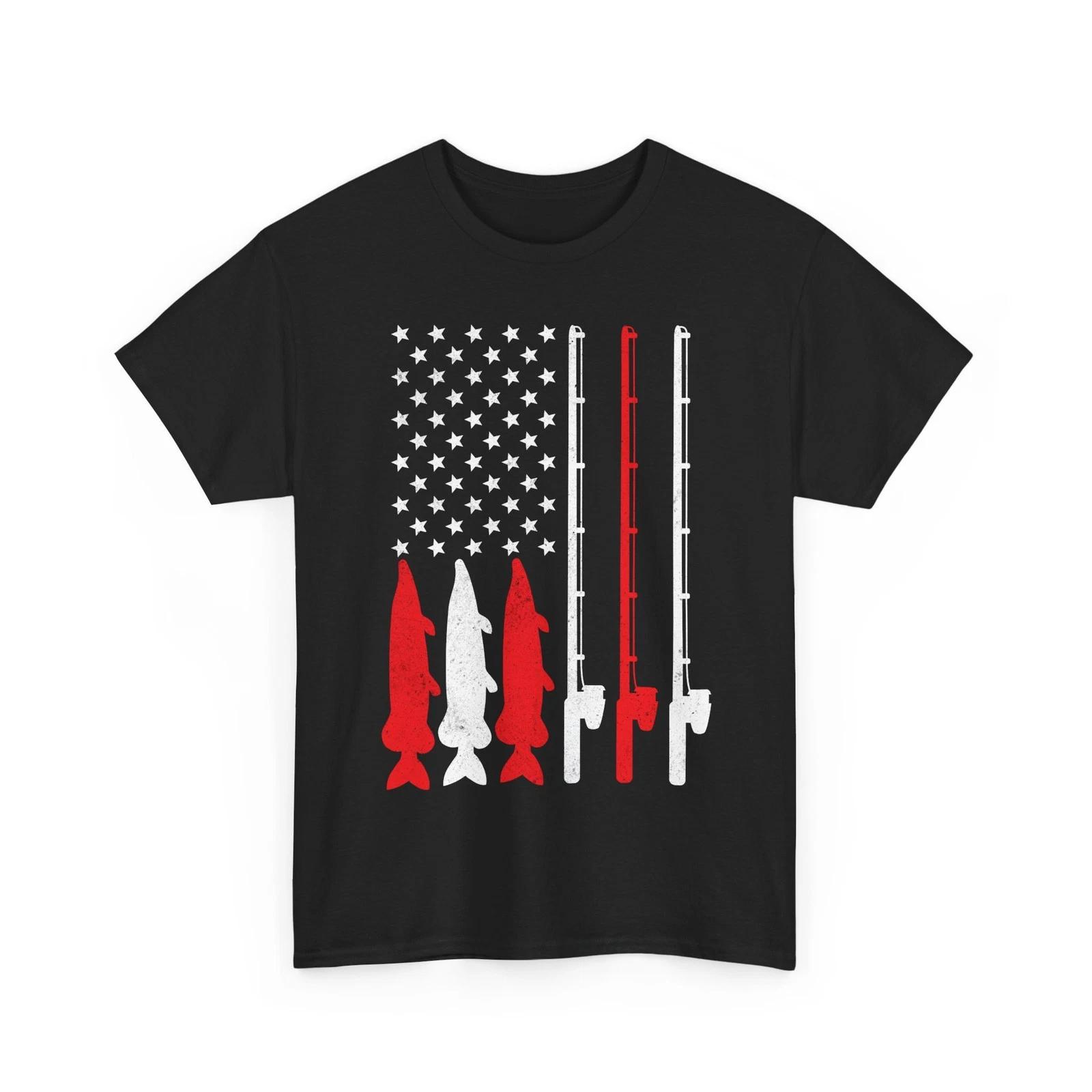 Fishing USA Flag Rod T shirt, Fishing Season Lovers Fisherman Men Shirt M
