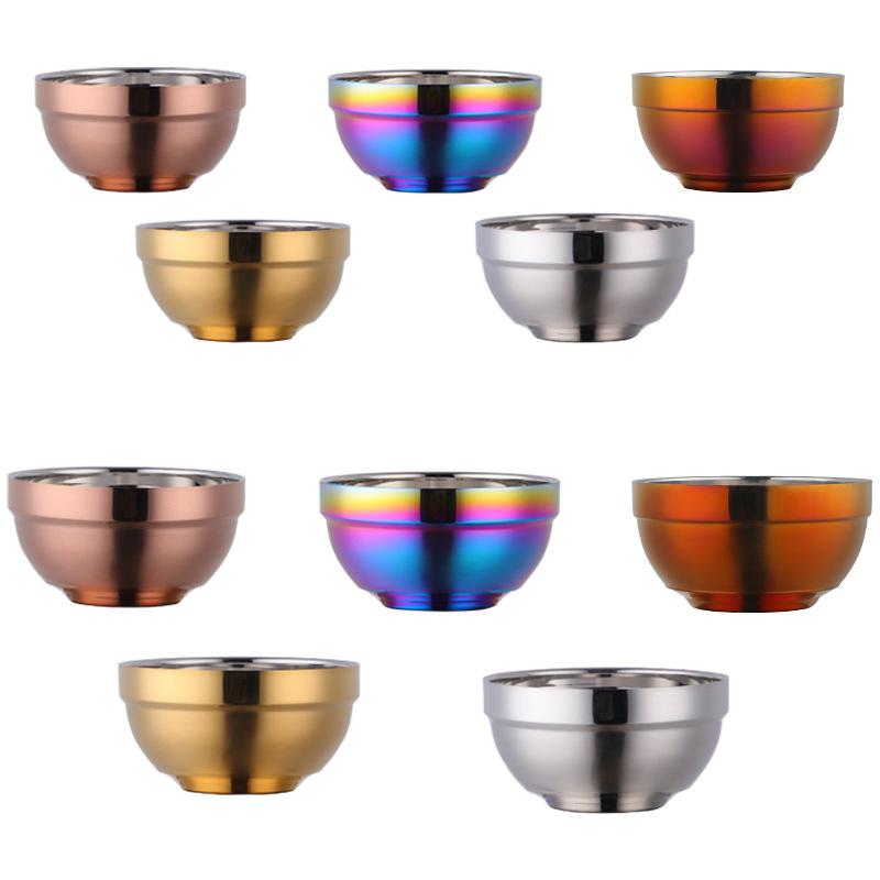 304 Stainless Steel Bowl Double Layer Insulated Rice Bowl Kids Tableware Soup Bowl for School Cafeteria