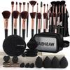 47-Piece Face Makeup Brush Set with Nylon Bristles Plastic Handle Travel-Friendly Bag & Puff-Cross Border