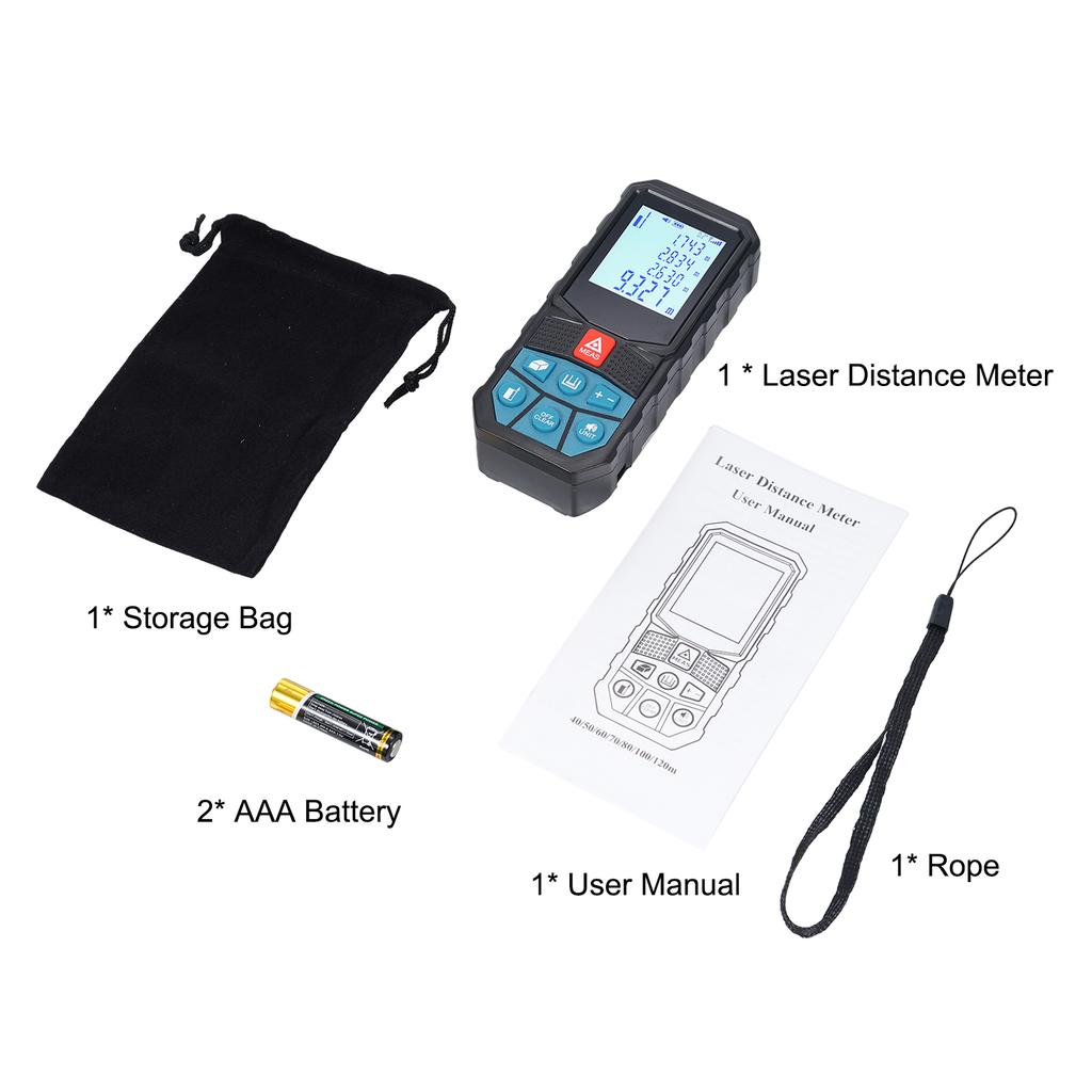 Distance Meter Angle Sensor with 2inch Backlit LCD Screen High Accuracy Multi Measurement Modes Pythagorean Distance Area Volume Angles Measure