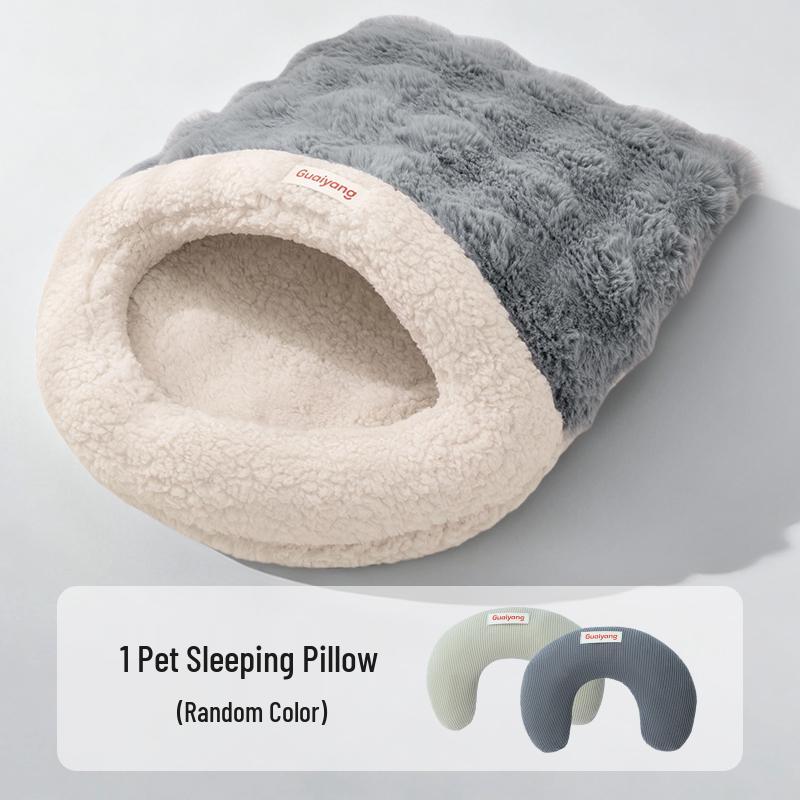 Cozy Semi-Enclosed Cat & Dog Sleeping Bag Bed - Winter & All-Season Use
