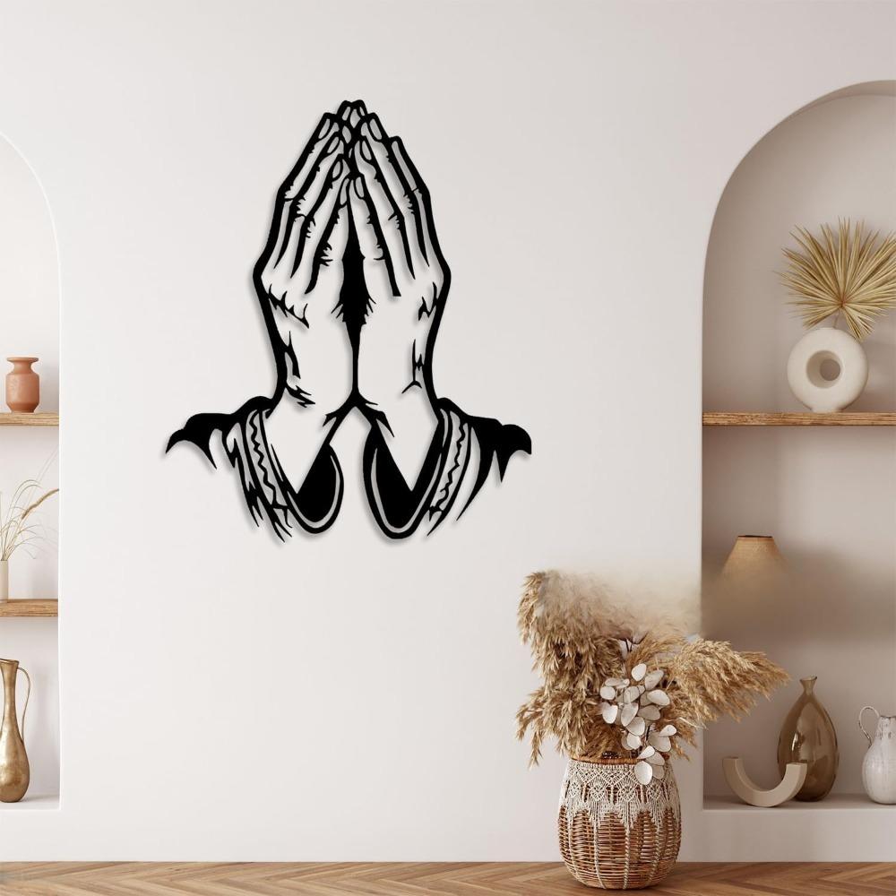 Black Metal Praying Hands Wall Art Religious Christian Faith Decor for Living Room Bedroom