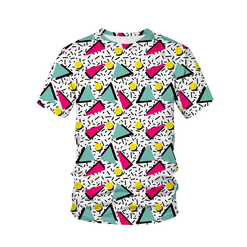 Summer Retro Men's T-Shirt with Geometric Patterns - Retro Hip-Hop Street Style Men's Trendy Personalized Short Sleeve Shirt