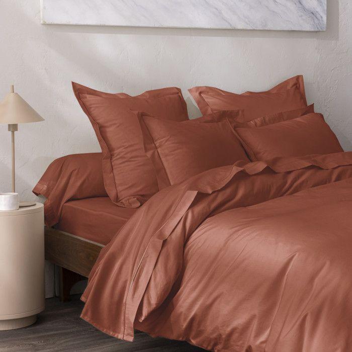 Drap housse percale "Julian" avec bonnet 35 cm toutes dimensions Coton Pur - 180x200 - Julian Terracotta