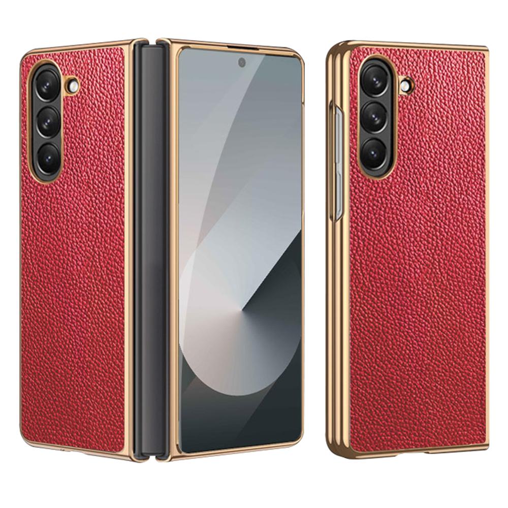 

For Samsung Galaxy Z Fold6 5G Case Litchi Texture Genuine Cow Leather+PC Phone Cover C