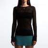 Women's Sexy Round-neck Mesh Sheer Long-sleeved Beach Top T-shirt