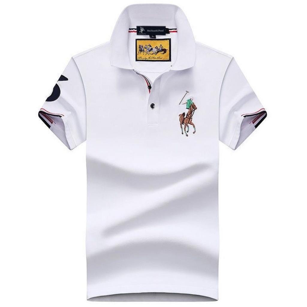 TrendHub Polo Shirt Men Cotton Mens Short Sleeve Solid Color Embroidery Business Casual Polo Shirt