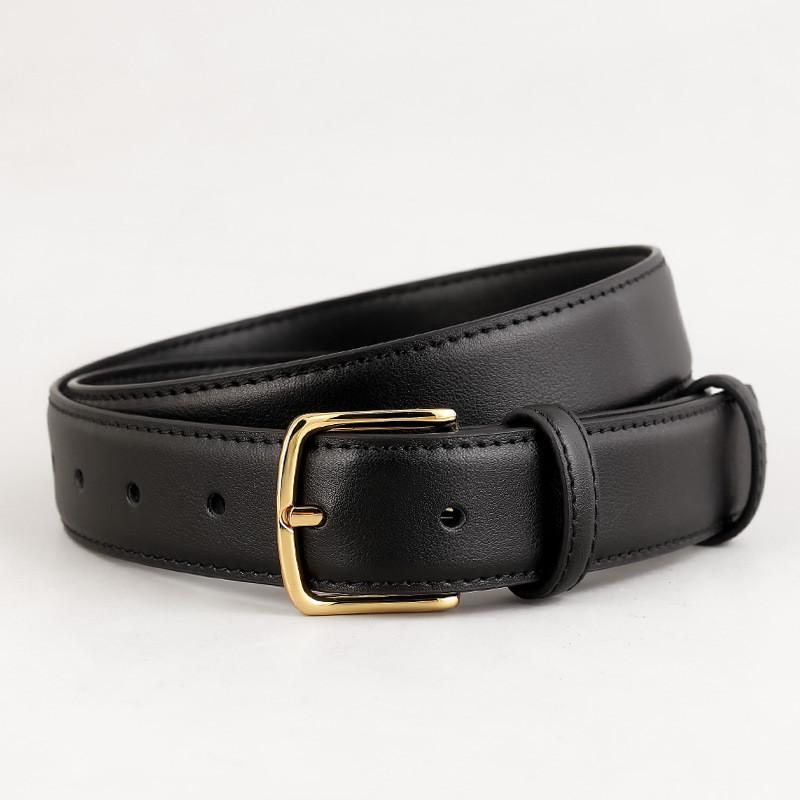 Genuine Double Layer Leather Belt For Women With Silver Pin Buckle And Classic Design чёрный