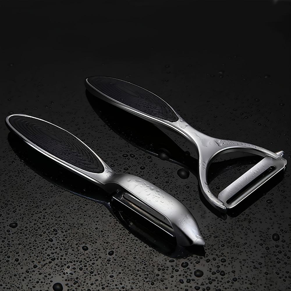 2 kusy škrabek na zeleninu a ovoce z nerezové oceli s protiskluzovými rukojeťmi a ostrými čepelemi - Kovové škrabky s rovným ostřím