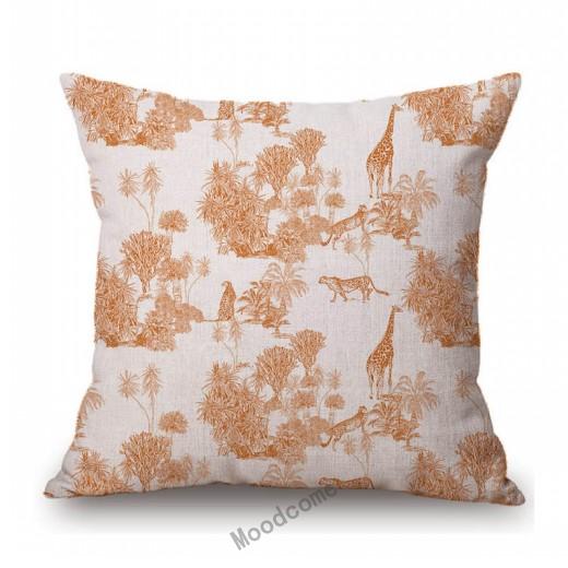 Toile De Jouy Jungle Animals Tiger Giraffe Tiger Crane Birds Navy Blue Greenish Pattern Decorative Pillow Case Car Cushion Cover