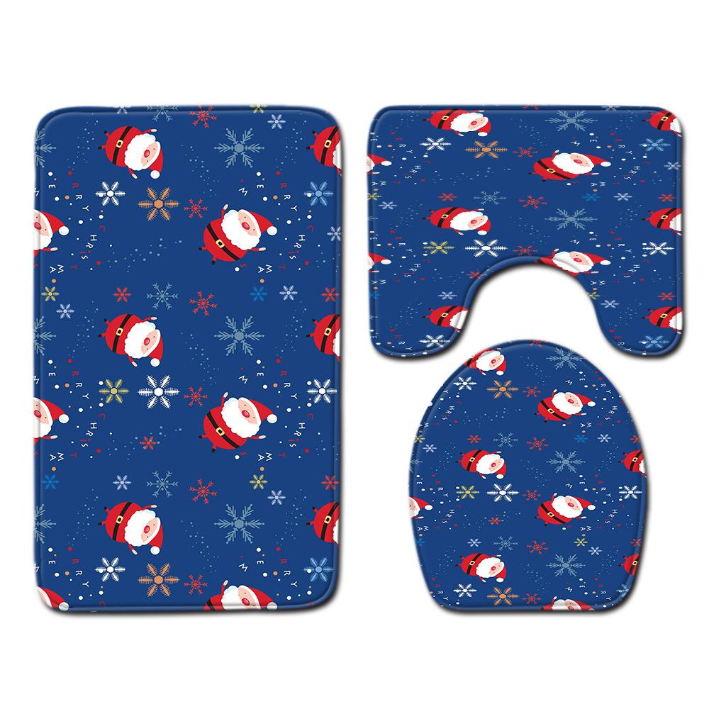 

Christmas Toilet Three-Piece Floor Mat Bathroom Three-Piece Carpet Doormat 45cmx75cm