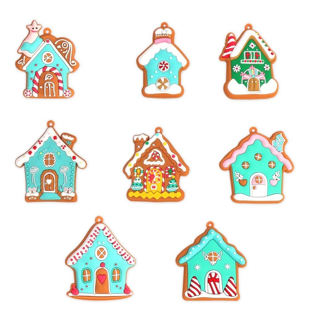 8/16Pcs Candy Color Christmas Gingerbread House Pendant Cabin Hanging Decoration  Navidad