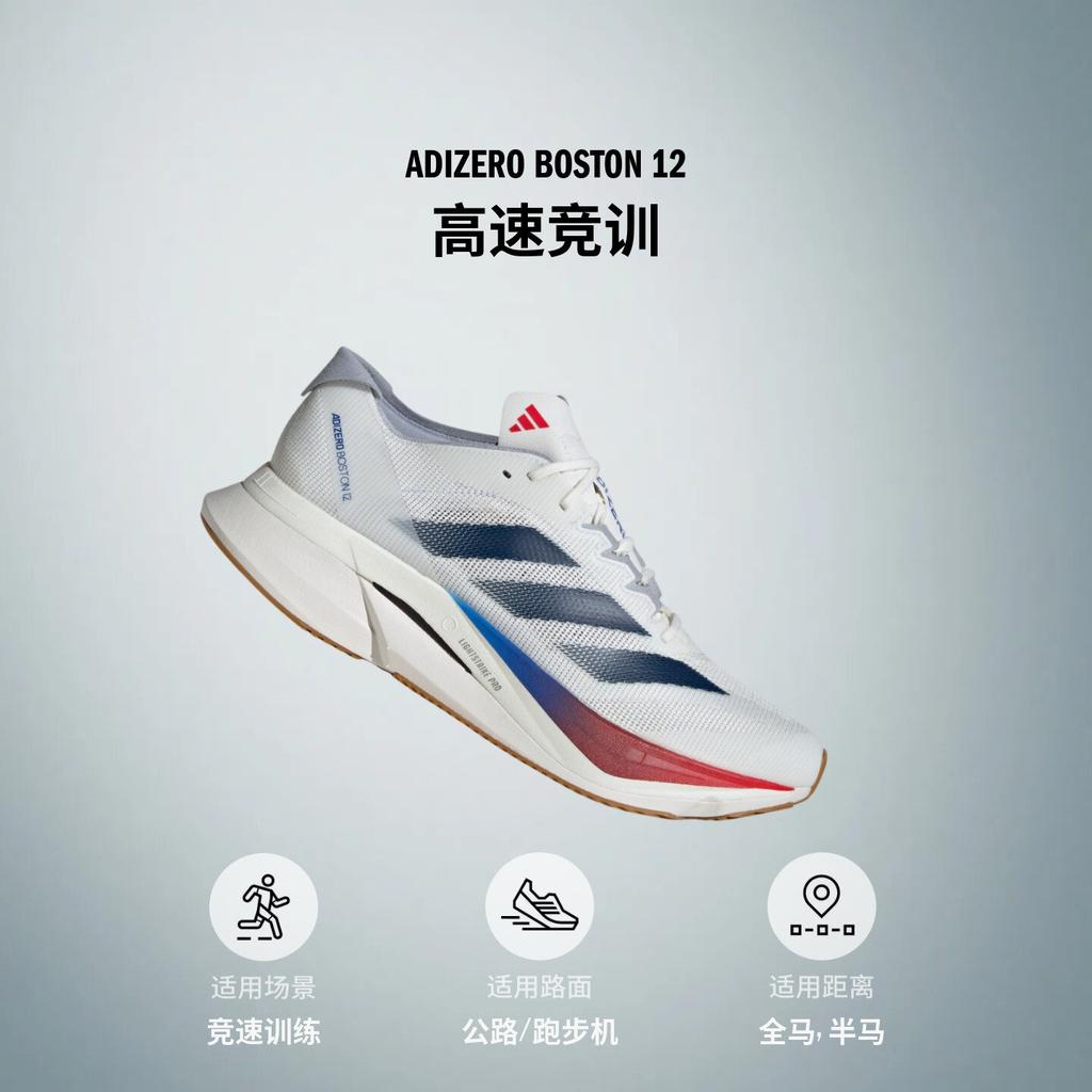 adidas Adizero Boston 12 Core White Dark Blue Pure Ruby