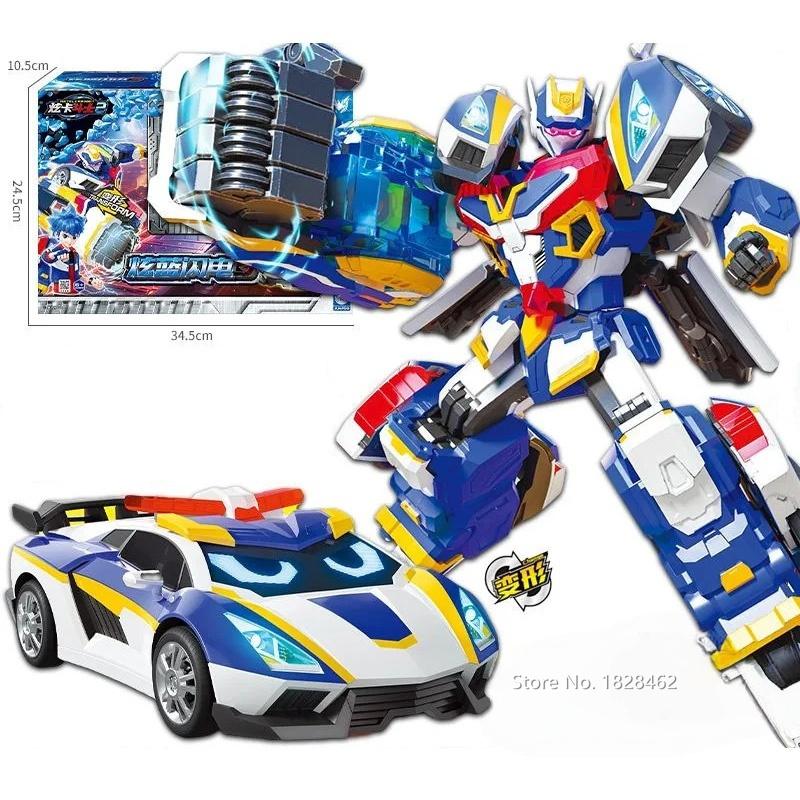 Metal Cardbot Season 2 Blue Cop S Transforming Robot To Car Action Figures with Card Transformation Car Musclehyde Model Toys