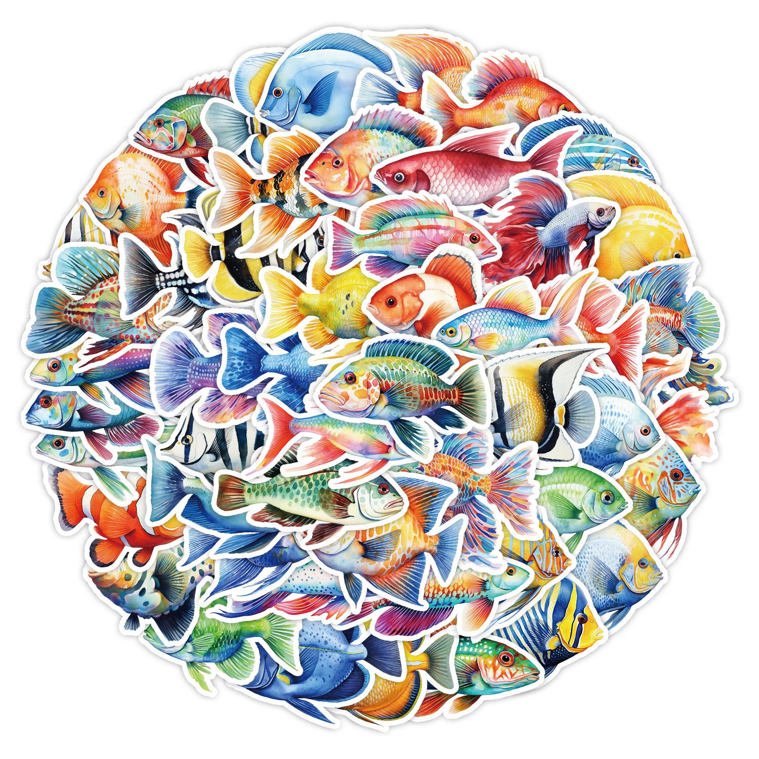 

50 Неповторяющихся наклеек с морскими рыбами, Водонепроницаемые декоративные наклейки для мобильного телефона, стакана для воды, Наклейки для детского личного дневника