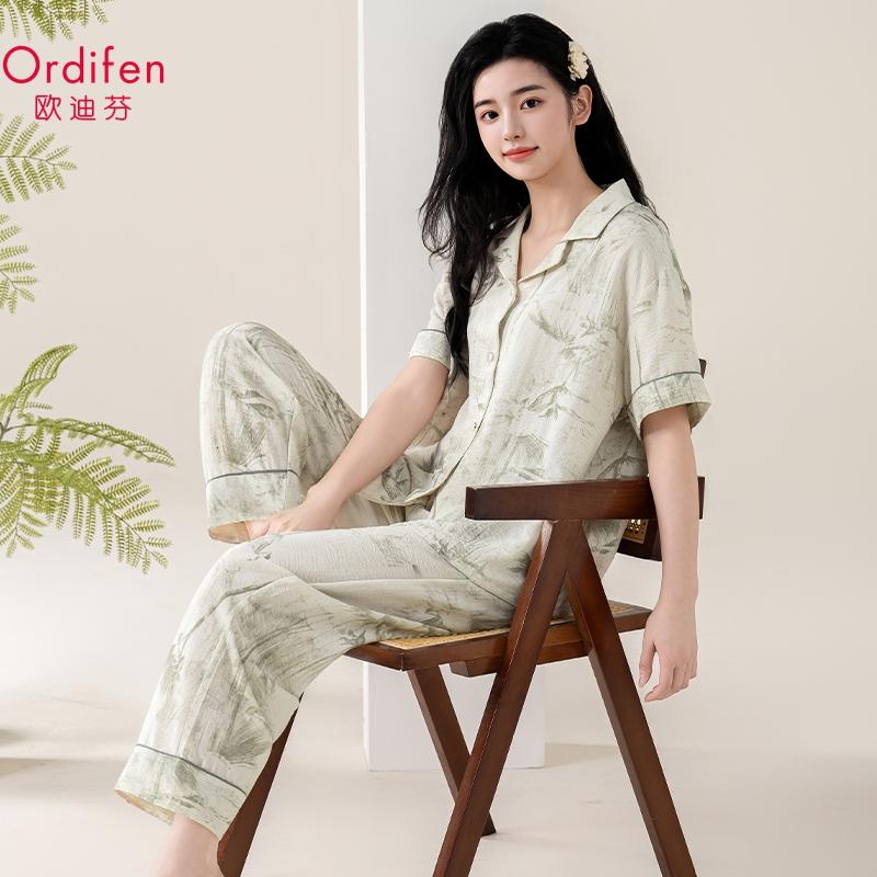 Comfortable Cotton Forest Sleepwear Set with Printed Breathable Home Lazy Style