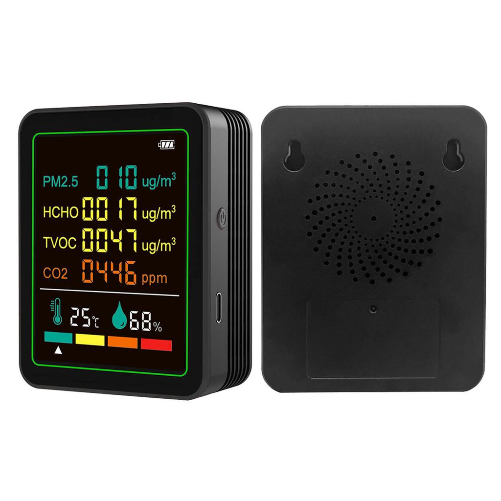 Air Quality Meter 6 in 1 CO2 TVOC HCHO PM2.5 Temperature Humidity Detect Tester Indoor Portable