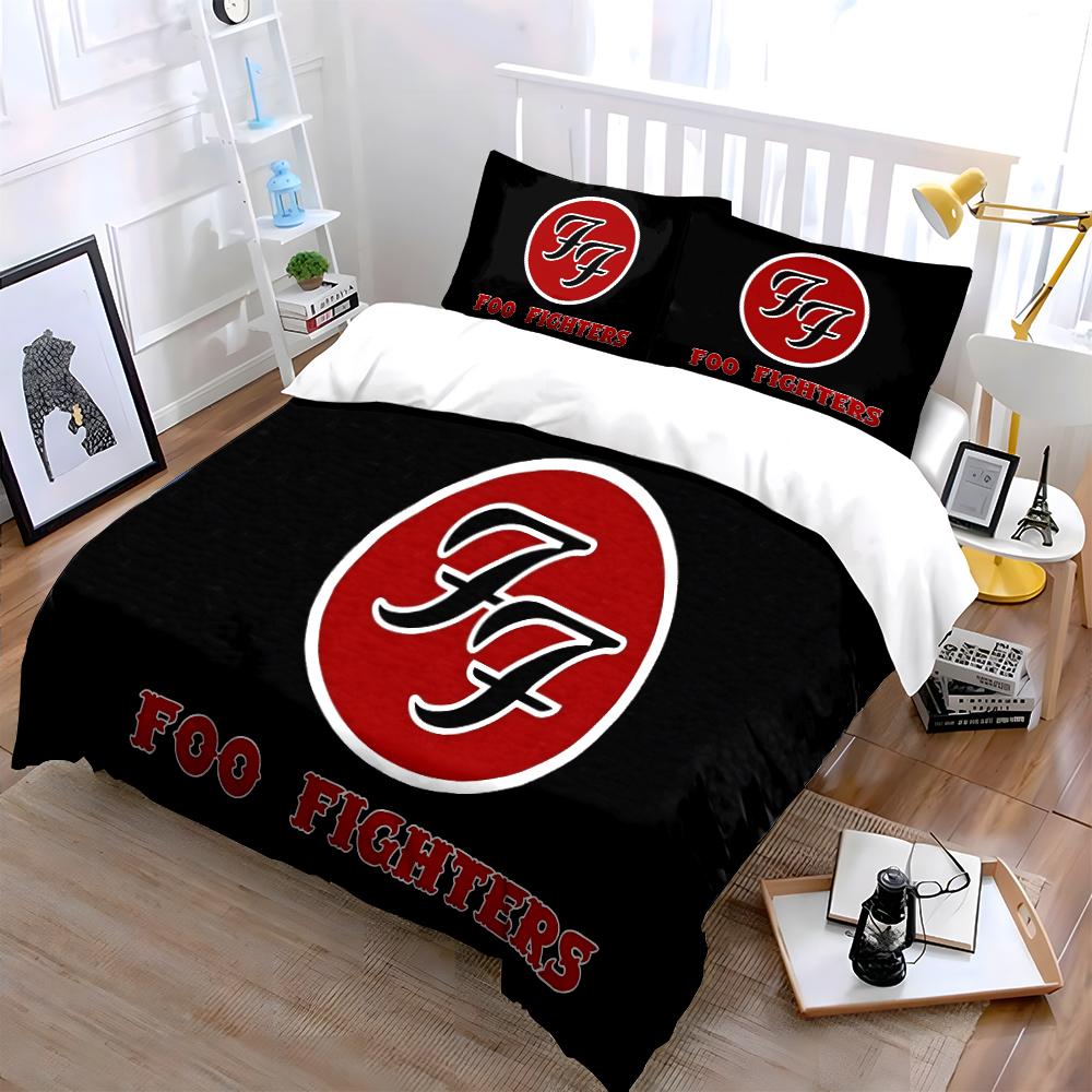 Foo Fighters Negro Rojo Juego de Cama Juego de Cama (1 funda nórdica, 2 fundas de almohada, edredón no incluido)