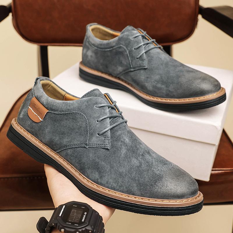Men Suede Shoes Lace‑Up Retro Stitching Casual Oxford Shoes Classic Business Office Daily Walking Footwear