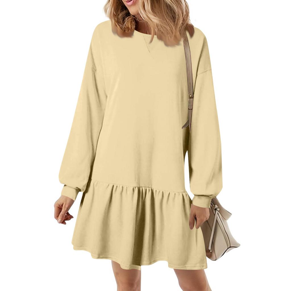 Women's  Long Sleeve Pullover Top Knit Ribbed Knit Patchwork Sweatshirt Dress Casual  Dresses