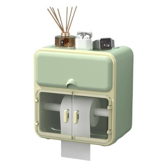 Taschentuchhalter mit Schublade, Wandmontage, stanzfrei, selbstklebend, großes Fassungsvermögen, wasserdicht, multifunktionaler Toilettenpapierhalter für Badezimmer, Heimbedarf