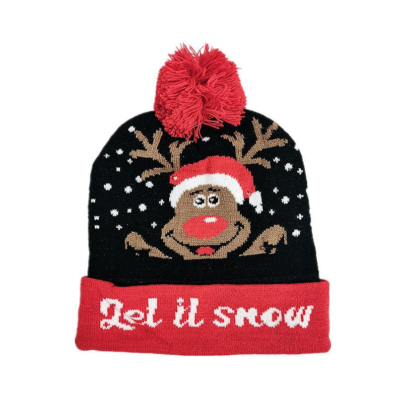 Christmas LED Light Knitted Pom-Pom Hat for Adults - Warm Fashion for Autumn/Winter